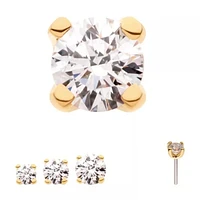 14kt Gold Prong 2.5mm Genuine Diamond Top