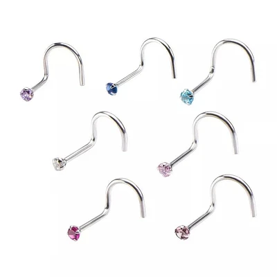 14Kt White Gold Prong Gem 20G Screw