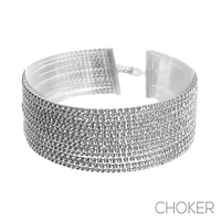 15 Row Silver Rhinestone Choker