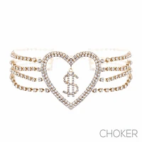 Rhinestone Dollar In Heart Choker