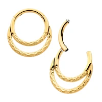 24kt PVD Hammered Oval Design Double Hoop