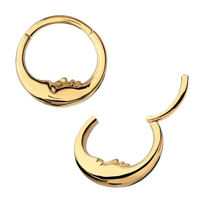 Moon Face 24kt PVD Hinged Hoop