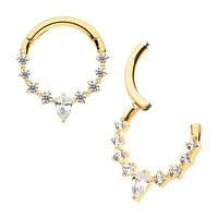 Round & Teardrop Prong CZ 24Kt PVD Hinged Hoop