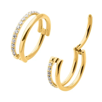 Double Line 1 Jewelled 24Kt Gold Hinged Hoop