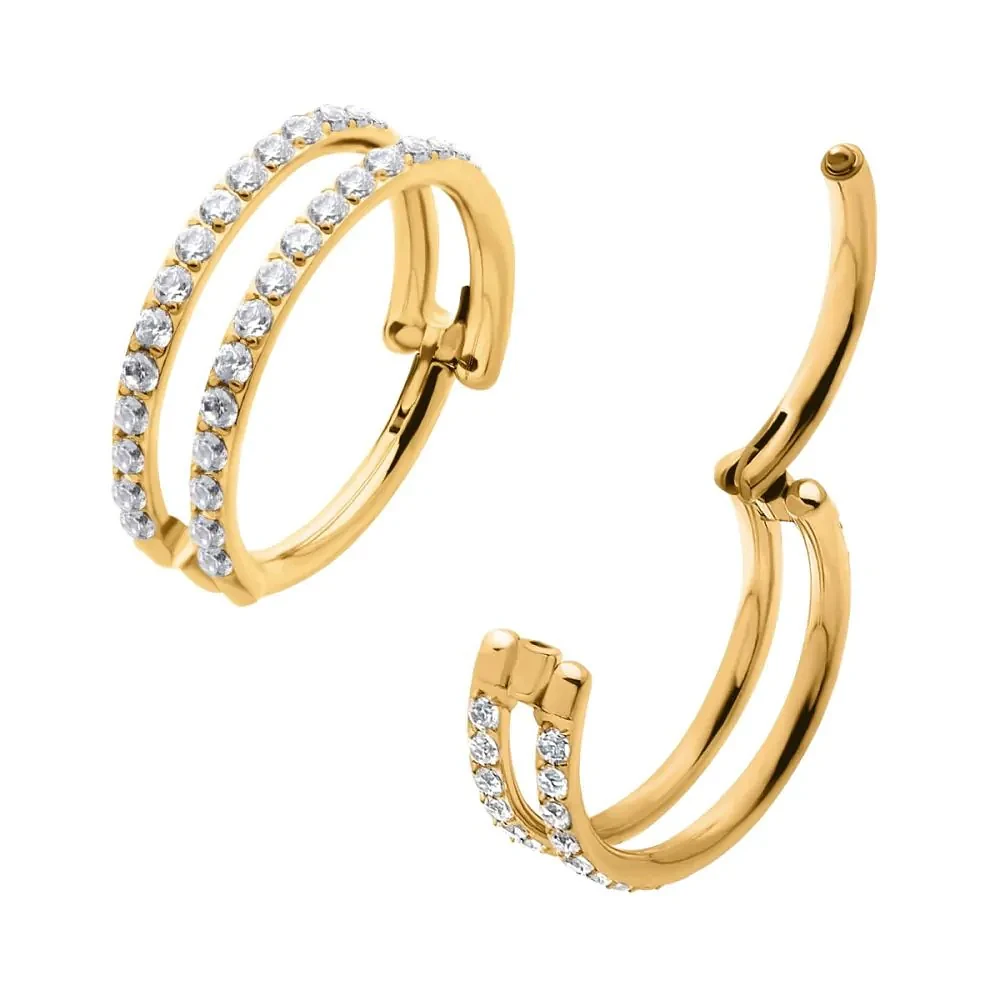 24kt Double Line Jewelled Hinged Hoop