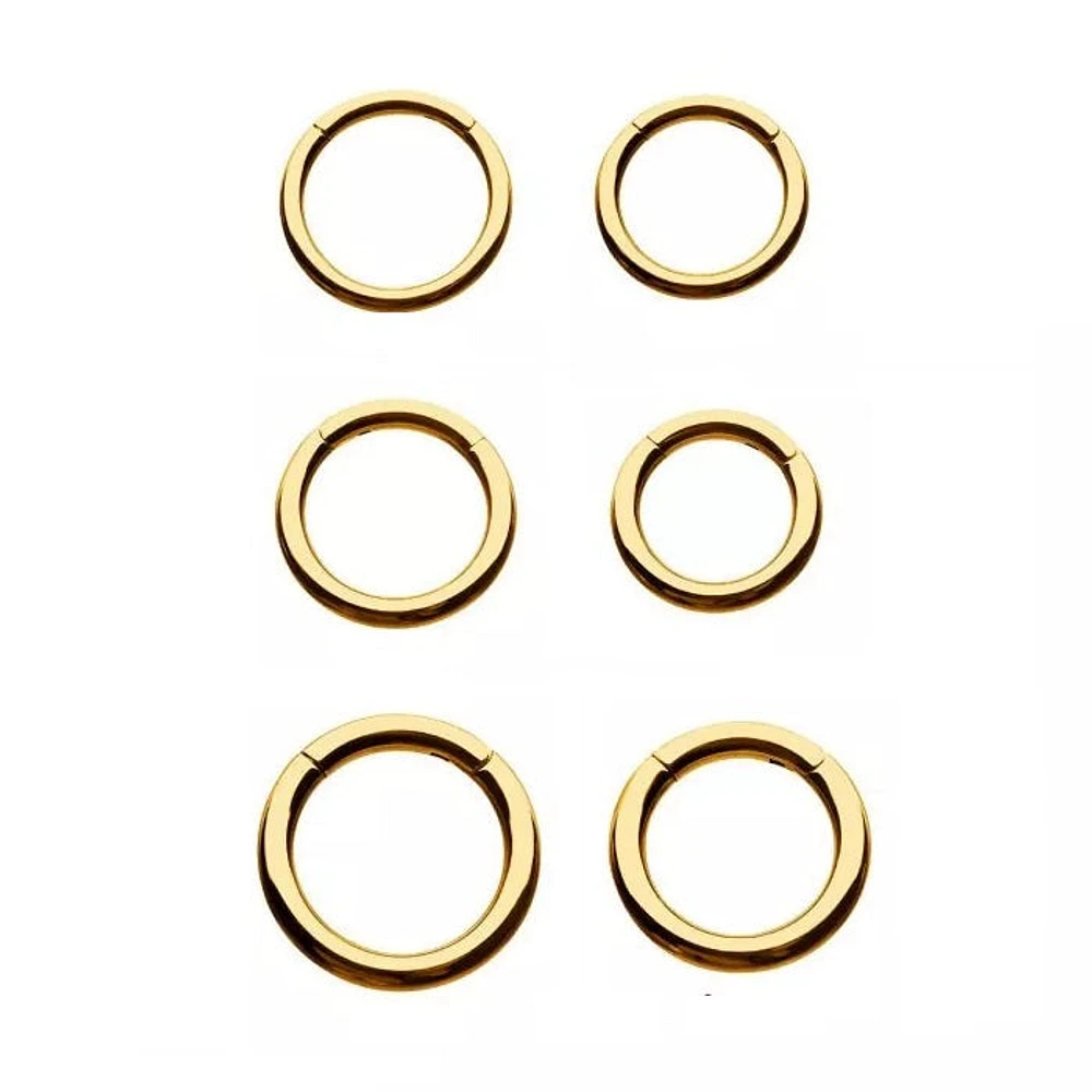 24kt Gold PVD 12g - 8g Hinged Hoop