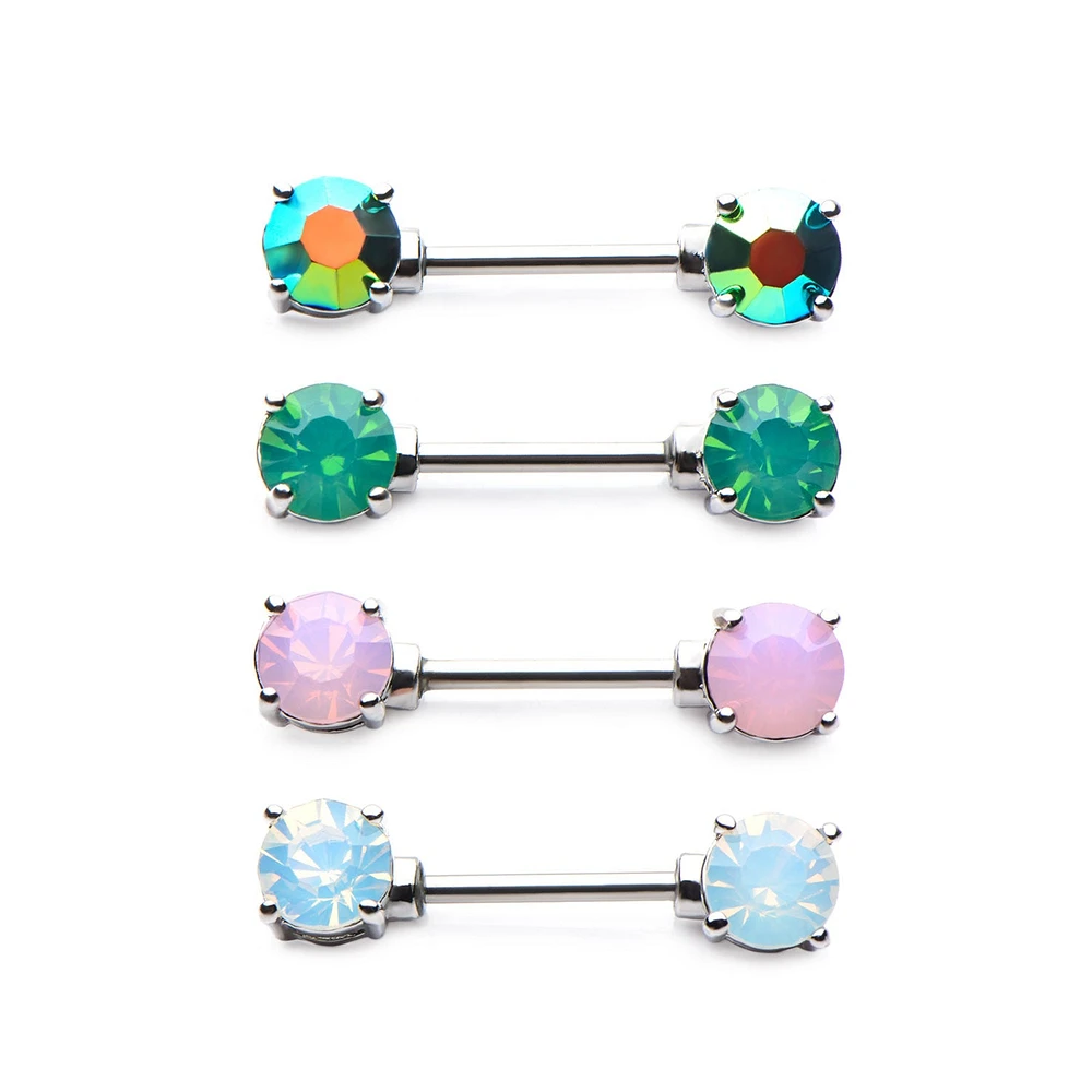 Prong Set Double Opal Nipple Bar