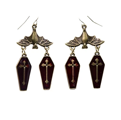 Bat Earrings W 2 Red Caskets