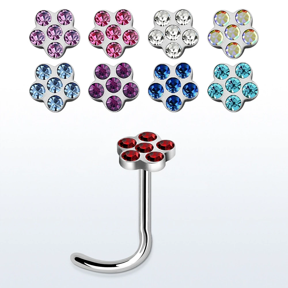 20g Flower Screw With 6 Bezel Set Gems