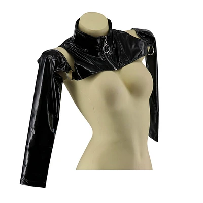 Pleather Zipper Crop Top With Off Shoulder Sleeves