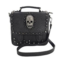 Bolso satchel pequeño de metal con calavera