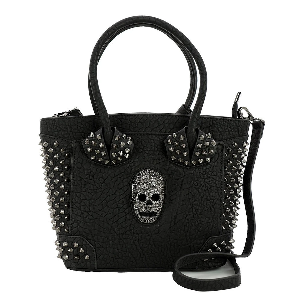 Bolso de mano pequeño con calavera de metal