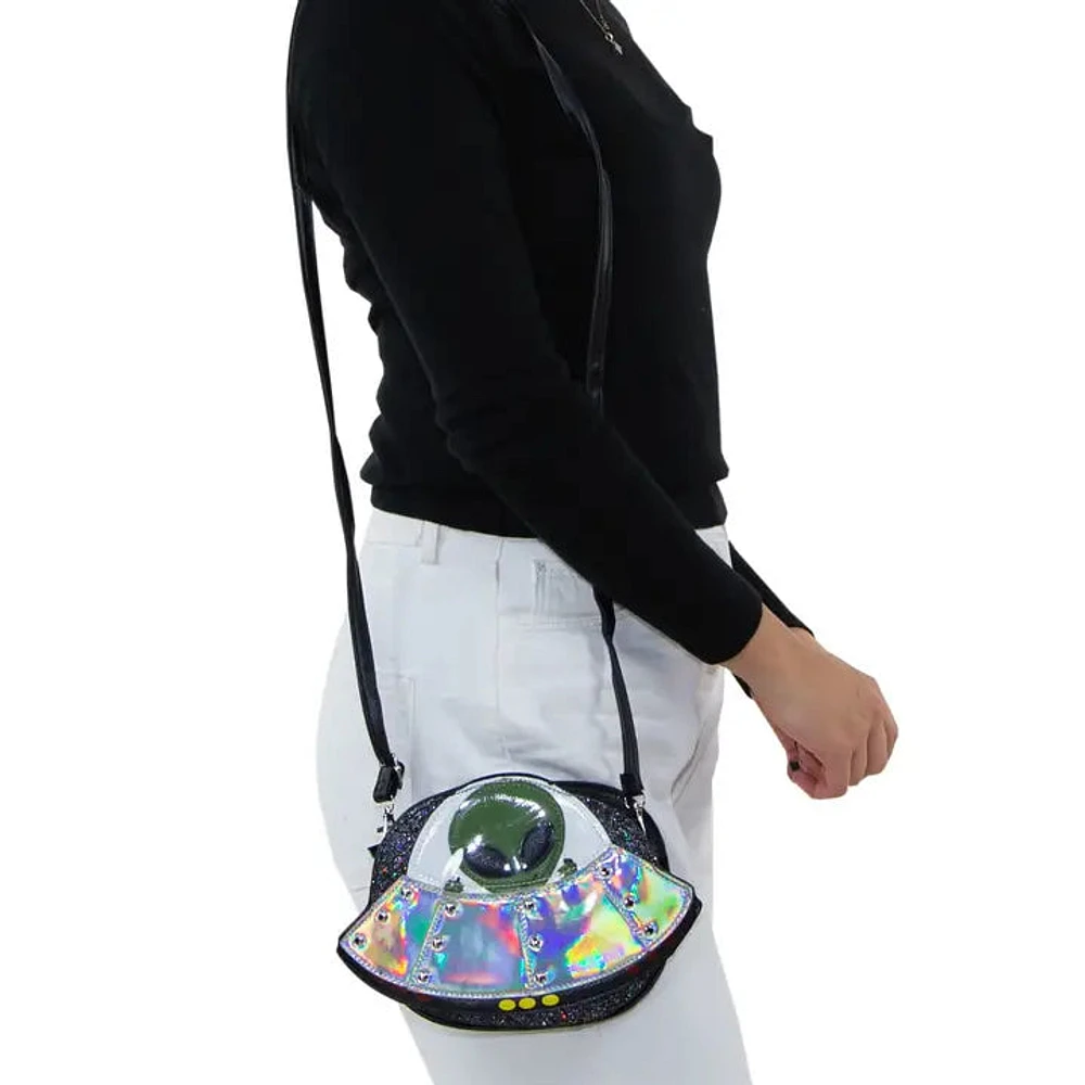 Alien On A Spaceship Crossbody Bag