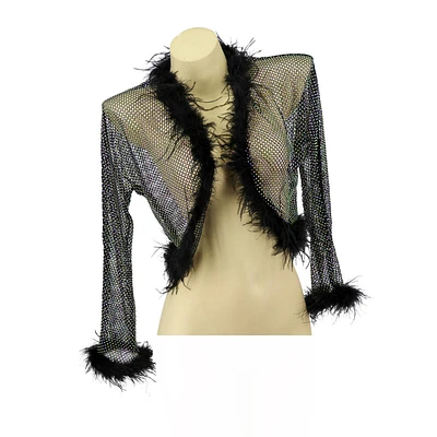 Rhinestone Crotchet Crop Shrug With Fur