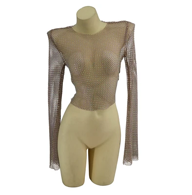 Taupe Rhinestone Top Full Slv