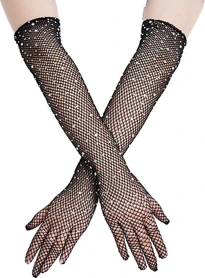 Rhinestone Fishnet Gloves