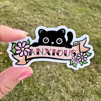 Cute Black Cat Anxious Anxiety Tattoo Style Sticker