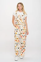 Colorful Cat Face Print Overall