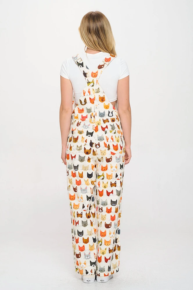 Colorful Cat Face Print Overall