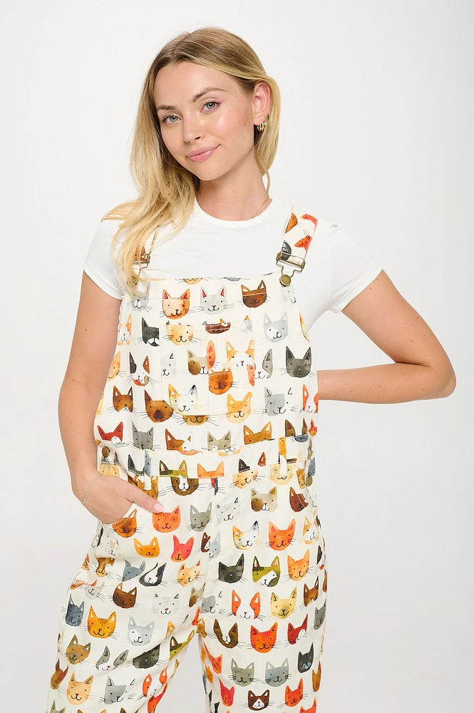 Colorful Cat Face Print Overall