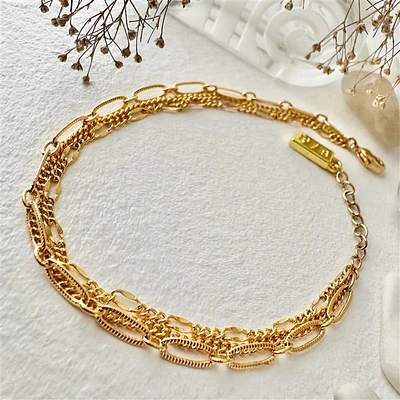 Nanaimo Triple Layer Textured Chain Bracelet - Gold