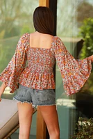 Sky Blue Smocked Bodice Top