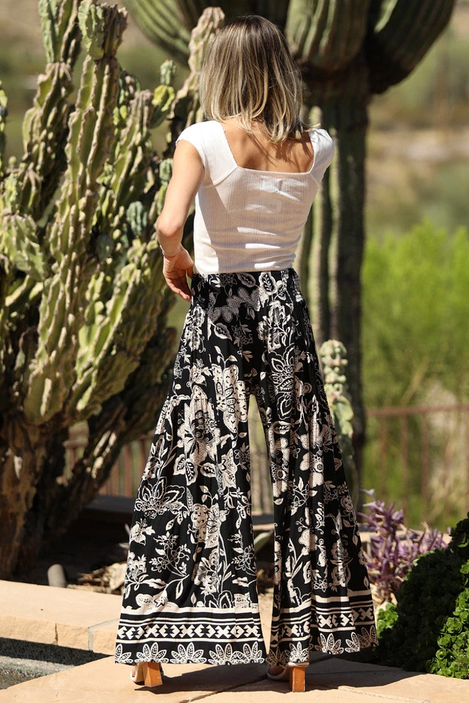 Black Wide Leg Pants With Tiered Panels