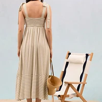 Stripe Tie Strap Sleeveless Maxi Dress Olive