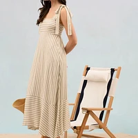 Stripe Tie Strap Sleeveless Maxi Dress Olive