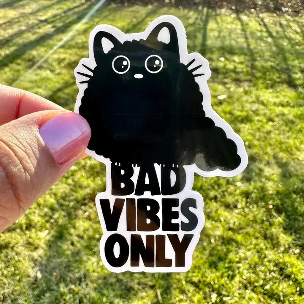 Funny Cute Black Cat Bad Vibes Only Sticker