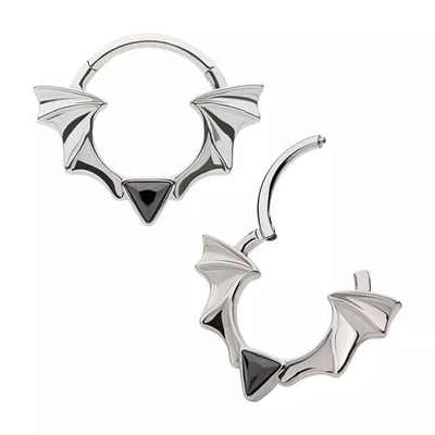 Bat Wings With Bez Triangle Gem Hinged Hoop