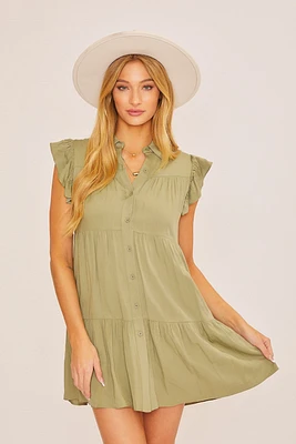 Button Up Tiered Mini Dress