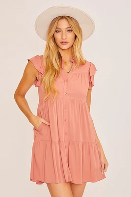 Button Up Tiered Mini Dress