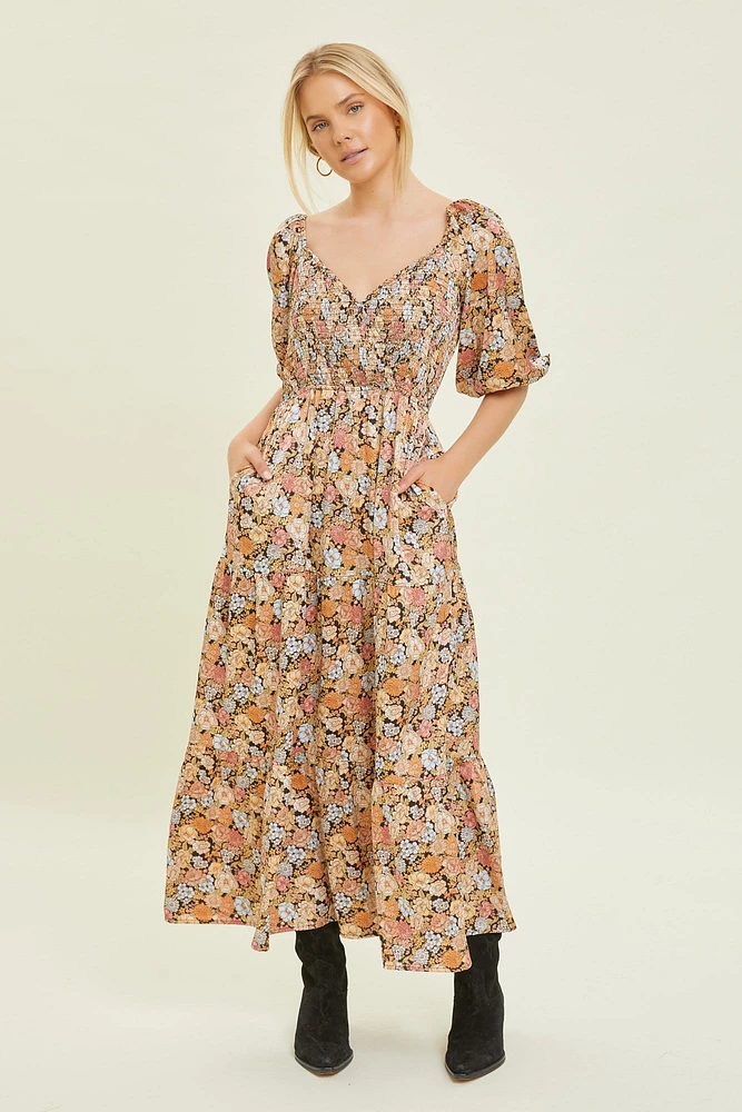 Côté robe longue à imprimé floral