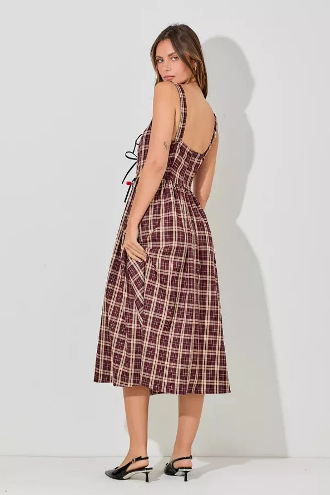 Plaid Sleeveless Dress W Ribbon Plus