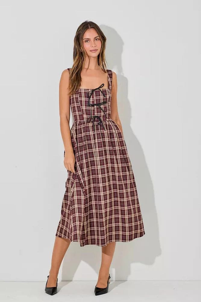 Plaid Sleeveless Dress With Ribbon