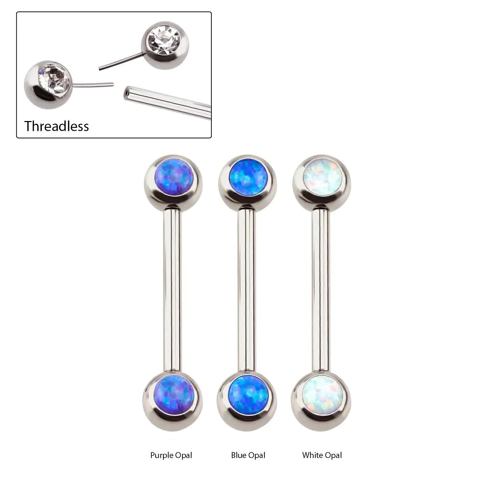 Bezel Set Opal Steel Threadless Nipple