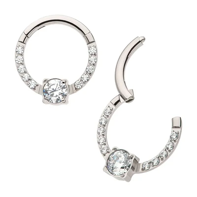 Big Round & Small CZ Titanium Hinged Hoop