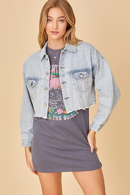 Rhinestone Denim Button Up Jacket