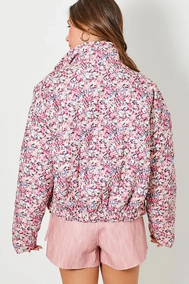 Floral Corduroy Print Puffer Jacket