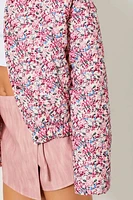 Floral Corduroy Print Puffer Jacket