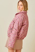 Floral Corduroy Print Puffer Jacket