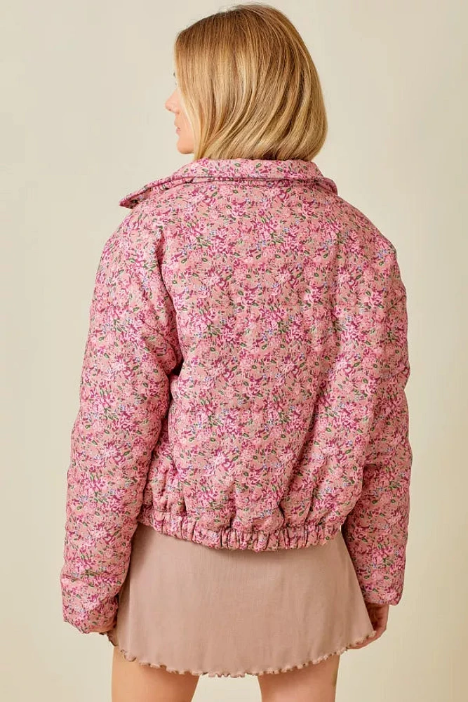 Floral Corduroy Print Puffer Jacket