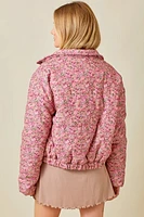 Floral Corduroy Print Puffer Jacket