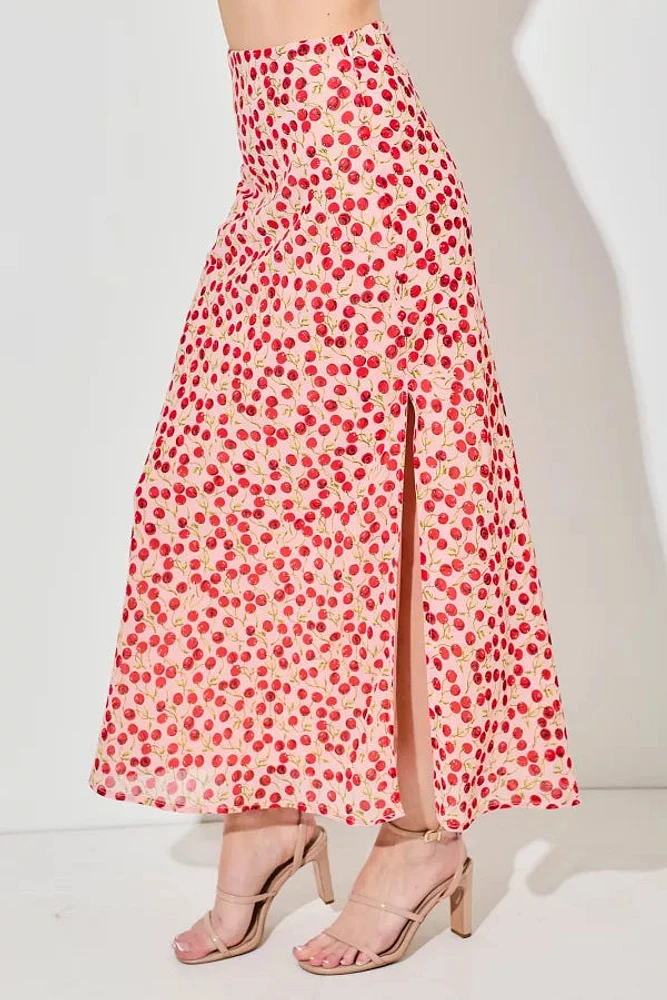 Cherry Print Maxi Skirt