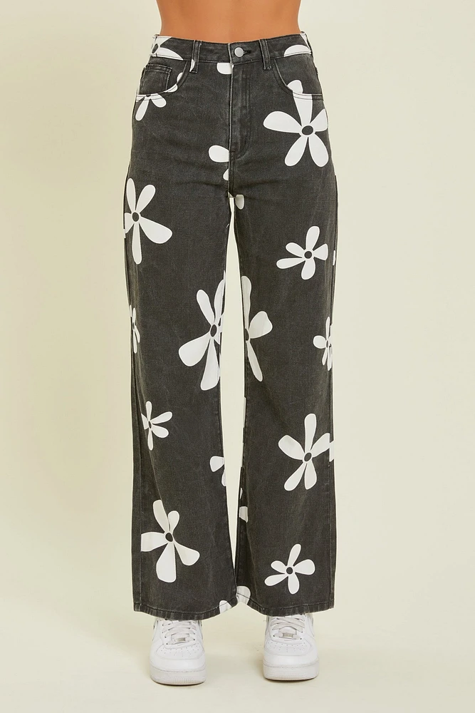 Pantalones anchos con estampado floral Plus