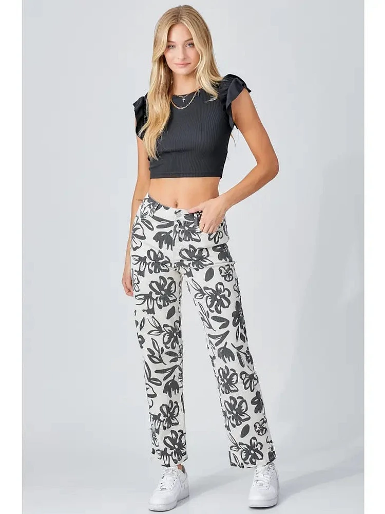 Pantalones de flores negros