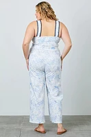 Belted Floral Denim Jumpsuit Plus