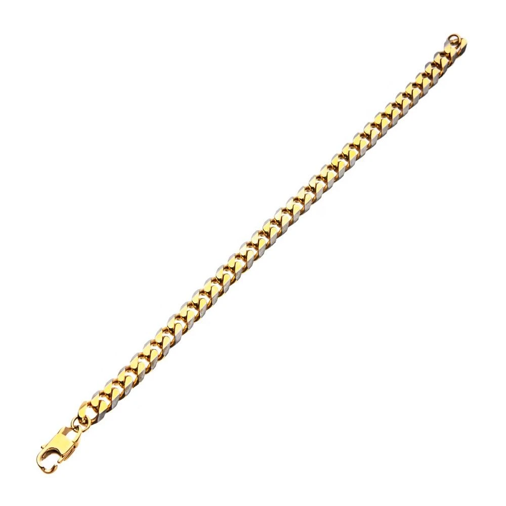 Stainless Steel Gold IP 8mm Curb Chain with Lobster Clasp Bracelet