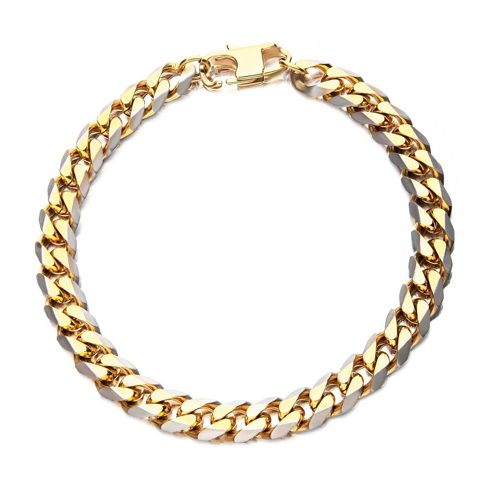 Stainless Steel Gold IP 8mm Curb Chain with Lobster Clasp Bracelet